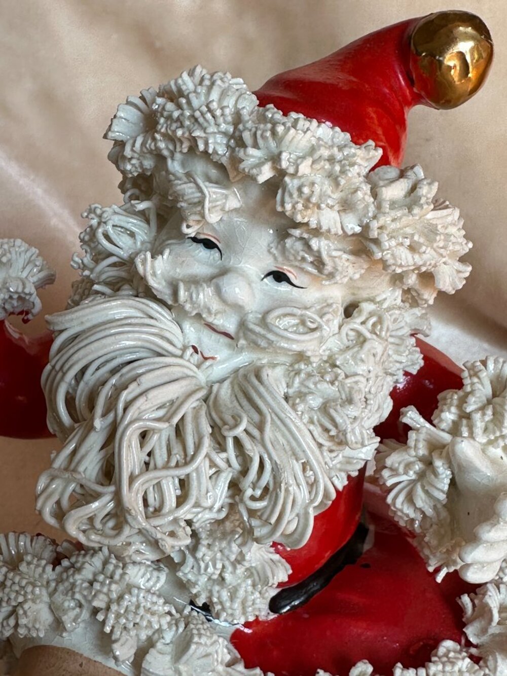 Spaghetti Santa Figurine Japan Circa 1950s RARE MCM Vintage Ceramic